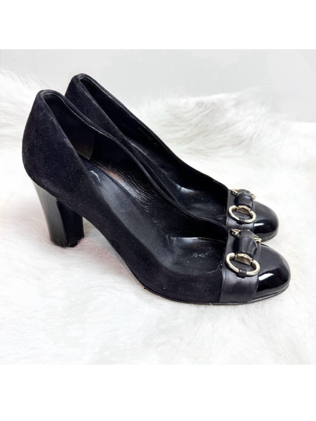 Gucci Vintage Horsebit Bamboo Suede Patent Leather 37